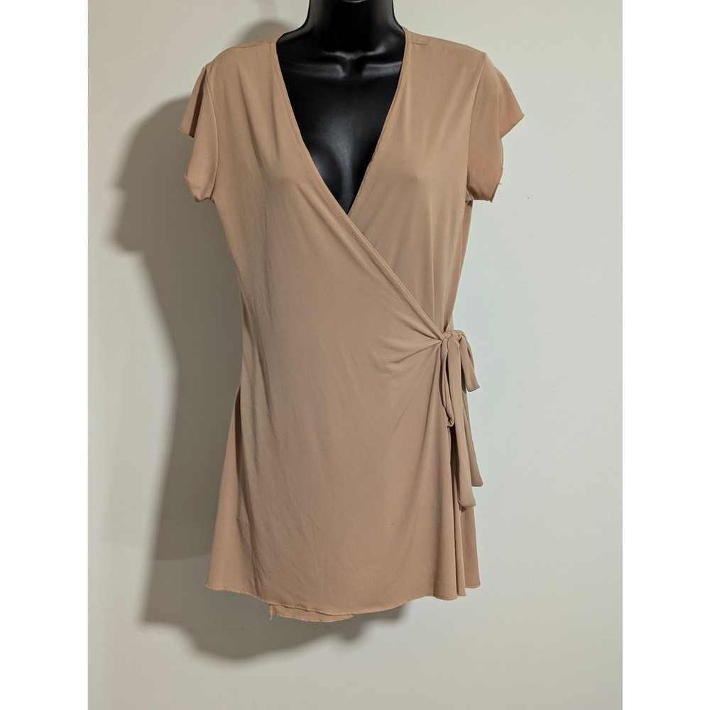 Zoey Beth Gold Flutter Sleeve Wrap Long Blouse Top Shirt Tunic Side Tie Large